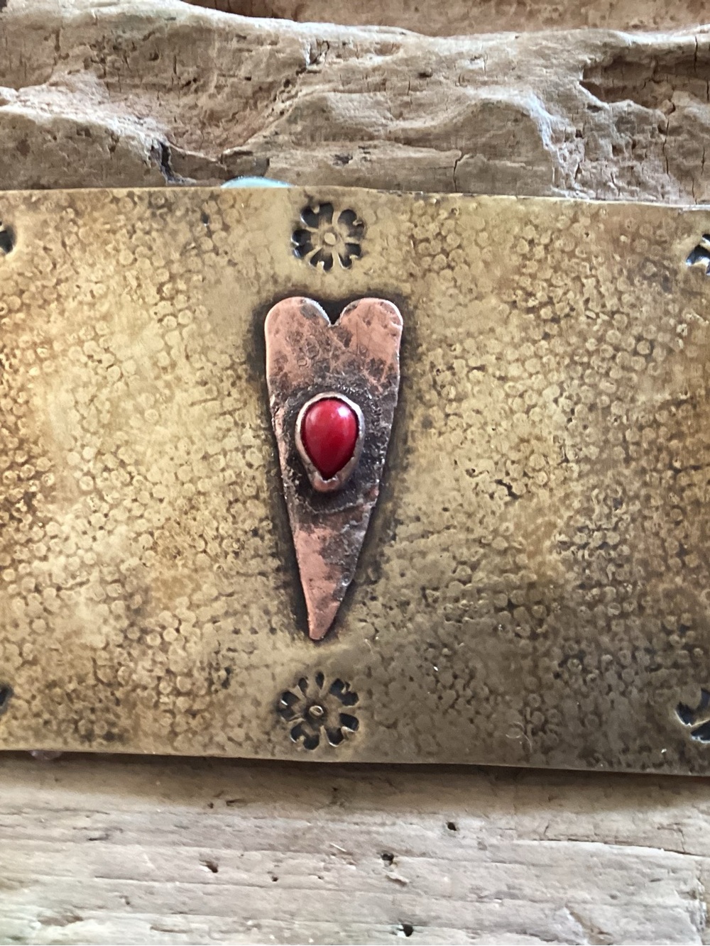 Handcrafted Brass Belt with Coral Stone Accent